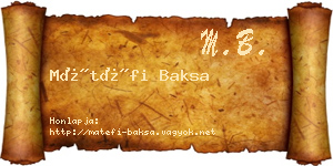 Mátéfi Baksa névjegykártya